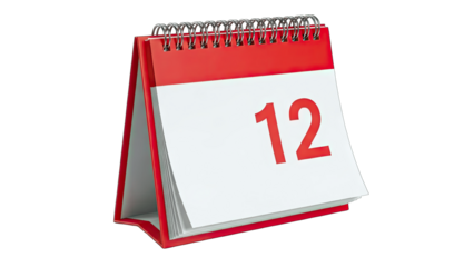Red Desk Calendar Showing the Number 12 on White Background