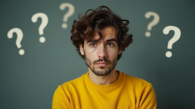 Video A person wondering and pondering with thought bubbles above their head, suitable for s on curiosity, introspection, or intellectual pursuits