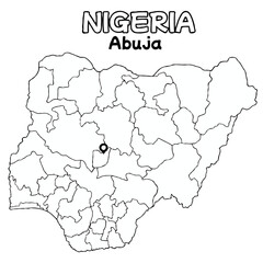 Outline of the Nigeria Map with State Boundaries with name and capital city for Educational Purposes and Planning in transparent and vector