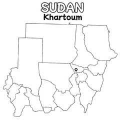 Outline of the sudan Map with State Boundaries with name and capital city for Educational Purposes and Planning in transparent and vector