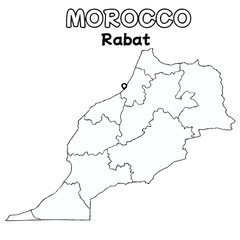 Outline of the morocco Map with State Boundaries with name and capital city for Educational Purposes and Planning in transparent and vector