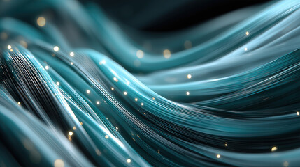 Glossy abstract pattern of complex intertwined blue-green and gold wave lines with deep tech aesthetic