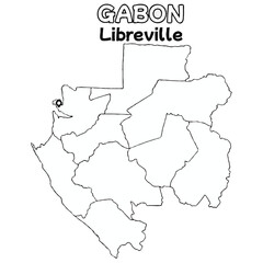 Outline of the gabon Map with State Boundaries with name and capital city for Educational Purposes and Planning in transparent and vector