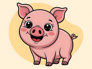 A charming and cheerful cartoon piglet illustration with a wide smile and rosy cheeks