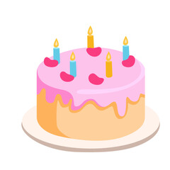 Cute pink cake with candles icon, perfect for birthdays, celebrations, or illustrating sweet, joyful, and festive dessert visuals.