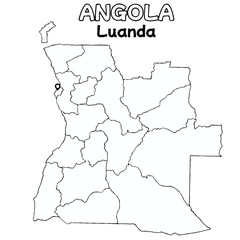Fototapeta premium Outline of the angola Map with State Boundaries with name and capital city for Educational Purposes and Planning in transparent and vector