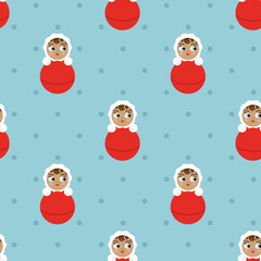 Tumbler dol, roly-poly toy, wobble toy, tilting toy seamless pattern