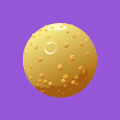 A textured yellow sphere with raised bumps against a solid purple background