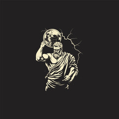 vintage engraving illustration featuring the Titan Atlas bearing the immense weight of the celestial sphere or world globe above his head