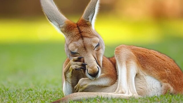 Relaxed Red Kangaroo Sunbathing on Grass