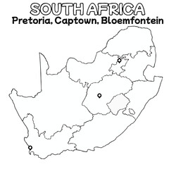 Outline of the South Africa Map with State Boundaries with name and capital city for Educational Purposes and Planning in transparent and vector
