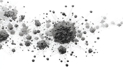 Nanobot clustering around cell nucleus, micro-level diagram style, high-clarity vector shading