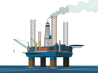 Obraz premium An offshore oil and gas drilling platform operating on the deep sea water, isolated illustration
