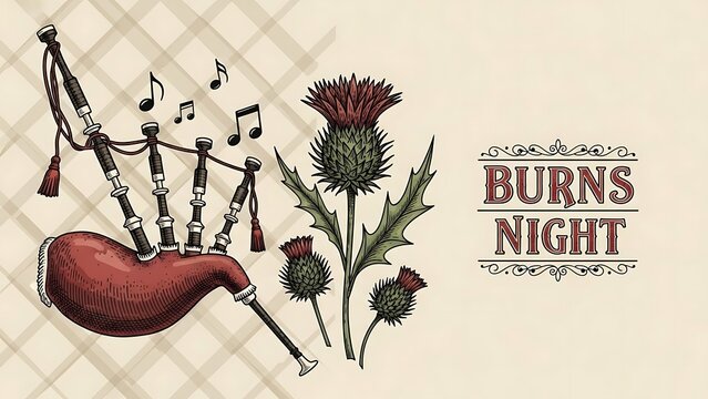 Burns night music and thistle illustration