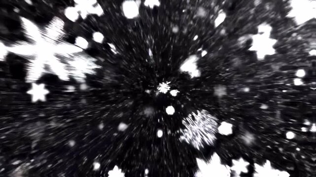 Abstract Snowflakes Falling Through Dark Winter Sky Motion Graphics.