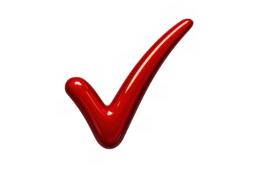 Red shiny 3d check mark symbol confirming success, quality, approval, and completion with a transparent background