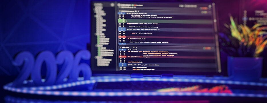 2026 futuristic coding environment with glowing interface - Powered by Adobe
