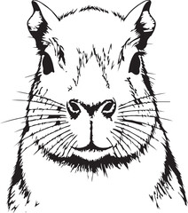 Black and white portrait of a capybara on transparent background vector illustration
