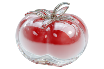 Crystal glass tomato with soft red gradient and clear sculpted stem
