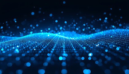 Abstract blue glowing particles create a futuristic digital wave background