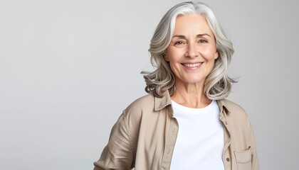 Smiling Senior Woman with Gray Hair, Portrait, Happy Elderly Woman, Lifestyle Concept