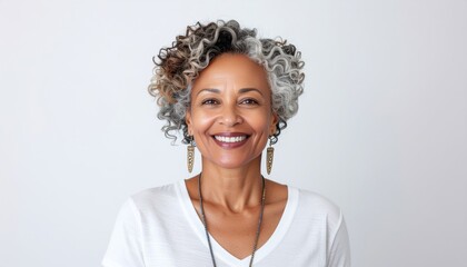 Smiling Senior Black Woman with Curly Gray Hair