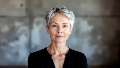 Mature Woman With Gray Hair Smiling Confidently, Lifestyle Portrait, Natural Beauty