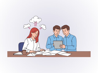 Stressed Businesswoman Under Pressure From Male Colleagues 