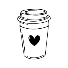 Takeaway Coffee Cup with Lid and Minimalist Banner Label — Modern Continuous Line Vector Illustration
