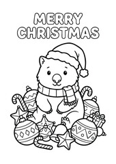 Cute Christmas Bear Coloring Page with Festive Ornaments
