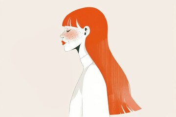 Minimalistic portrait of a red haired woman with freckles in profile view
