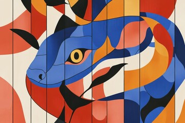 Vibrant abstract snake design in bold minimalistic style for modern decor