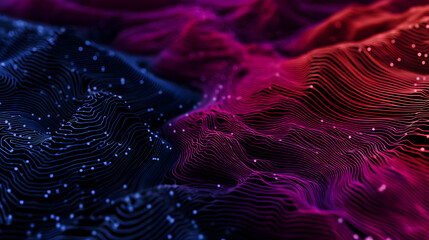 Digital Landscape: Abstract digital terrain with flowing lines, dots, and vibrant color gradients creates a mesmerizing visual symphony, symbolizing the intricacies of interconnected networks.