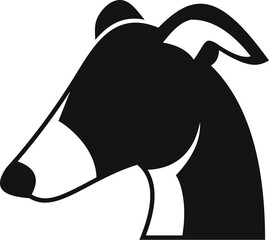 Greyhound dog head profile looking left, simple black and white illustration