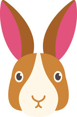 Adorable cartoon rabbit face with large pink inner ears and a curious expression, perfect for children's illustrations or easter designs