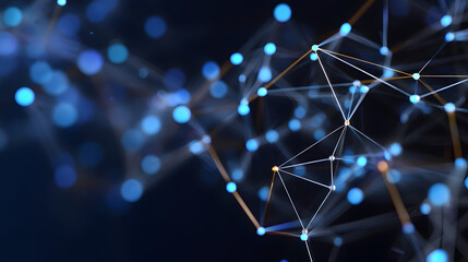 Digital Network Abstraction: A captivating network of interconnected nodes and lines, illuminated with glowing light effects.
