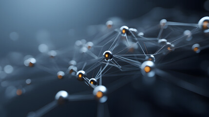 Digital Network: Intricate interconnected nodes with luminous spheres, embodying the essence of networking, communication, and technological advancement in a modern, abstract visual.