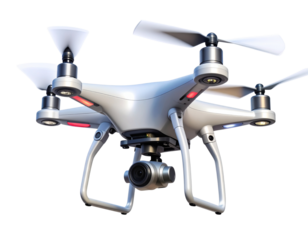 Quadcopter Drone in Mid-Flight with Motion Blur, Isolated on Transparent Background