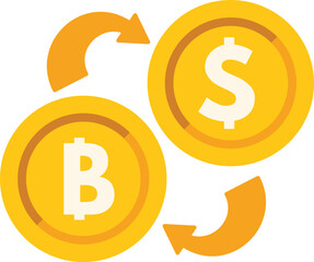 Concept of cryptocurrency exchange with bitcoin exchanging with us dollar with arrows around