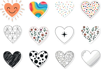Collection of Decorative Heart Icons with Varied Patterns and Designs