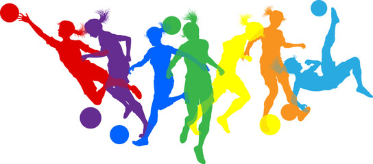 Silhouette women soccer female football player set. Active sports people healthy players fitness silhouettes concept. © Christos Georghiou