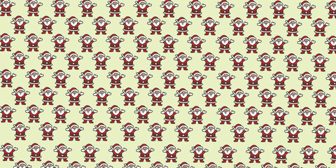 Cute Santa Claus seamless pattern featuring repeating cartoon characters on a soft background. Playful and festive Christmas vector perfect for wrapping paper, textiles, wallpapers, kids designs.