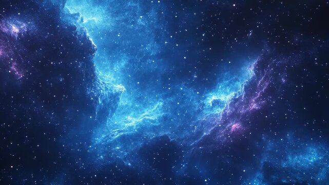 Cosmic nebula with glowing blue and purple clouds of gas and dust, dotted with countless stars an ethereal, colorful expanse evoking mystery, wonder, and deep space exploration