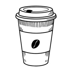  Minimal Takeaway Coffee Cup Line Art with Bean Icon – Modern Outline Vector Illustration