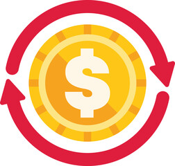 Money circulation concept with rotating arrows around dollar coin symbolizing financial flow, currency exchange and cash investment
