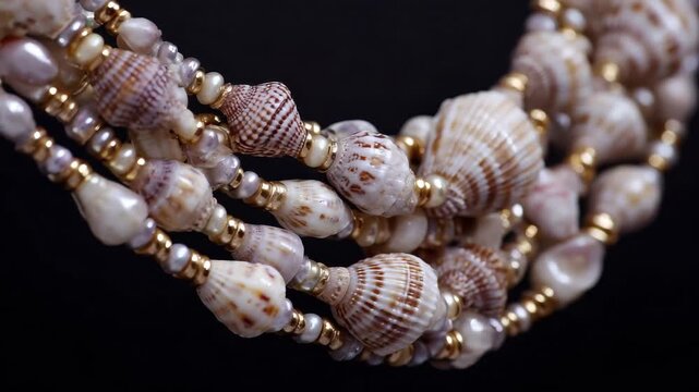 Beautiful handmade shell necklace showcasing natural textures and intricate designs, perfect for beachwear or summer fashion accessories