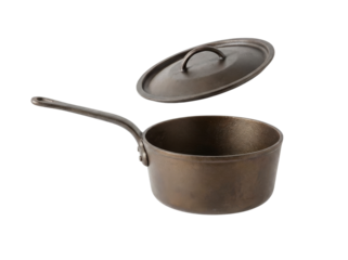 Vintage copper saucepan with lid isolated on transparent background