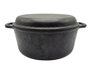 Vintage cast iron pot with lid isolated on transparent background