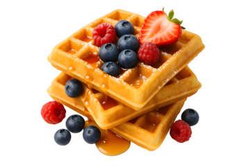 Golden Waffles with Berries, Syrup, and Powdered Sugar – Bright Breakfast Theme