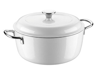 White enamel pot with lid isolated on transparent background